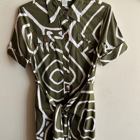 DIANE VON FURSTENBERG Women's  Shirt Dress Tie Belt Huahine Safari Green - Picture 7 of 9